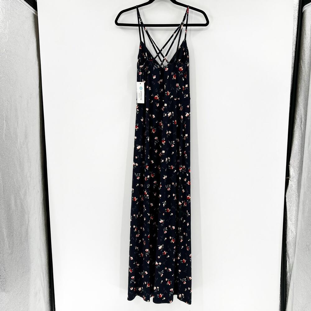 NWT Nine Britton Women's Blue Floral Sleeveless V Neck Maxi Slip Dress Size XS - Picture 2 of 4